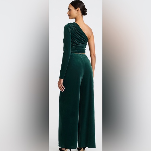 Elegant Velvet Green One-Shoulder Jumpsuit NWT - Picture 3 of 4